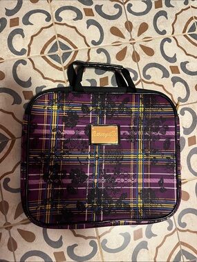 Betsey Johnson Purple Plaid Cosmetic/laptop Padded Case with Gold Plaque